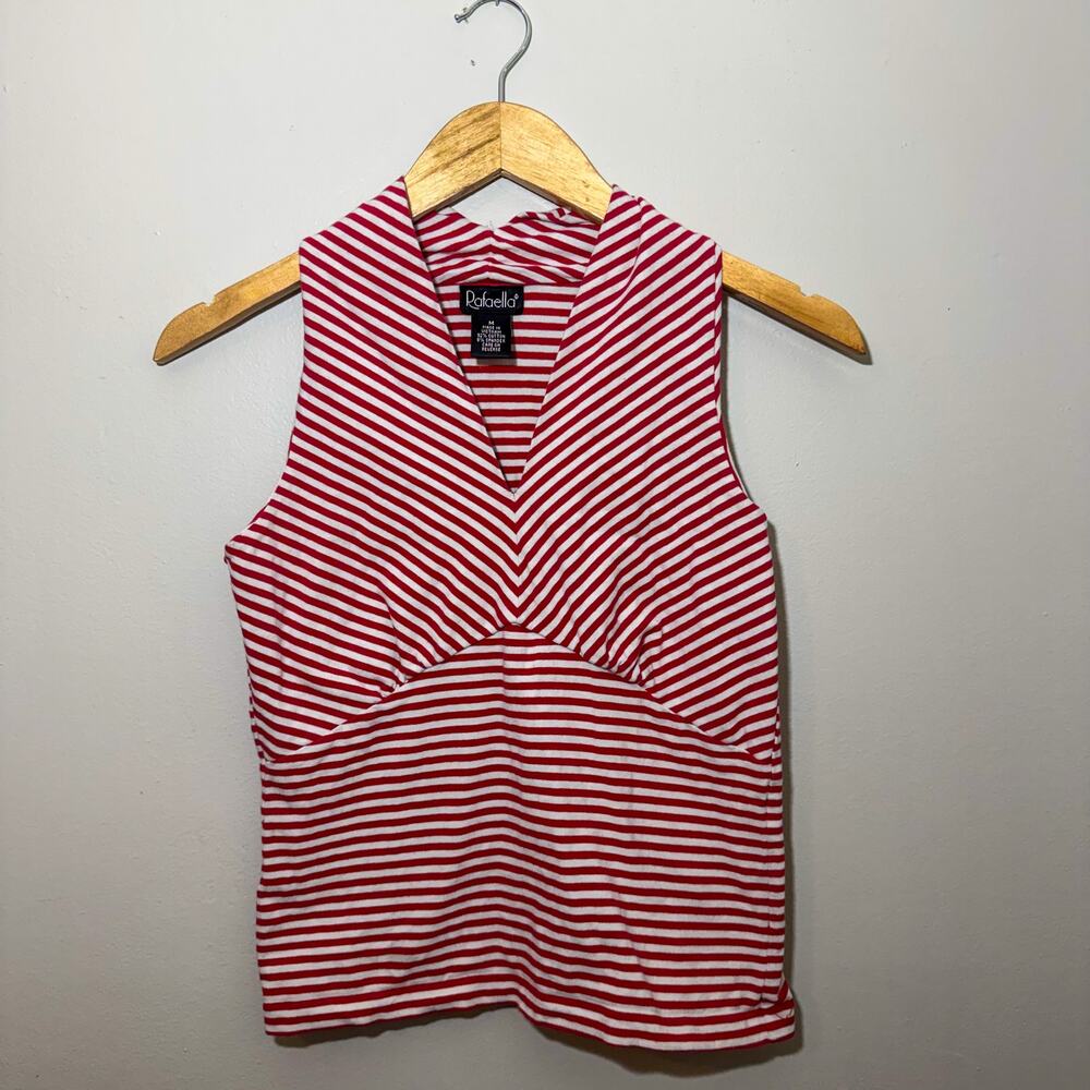 Vintage Rafaella Red White Striped Sleeveless Hooded Top Medium Y2K Nautical